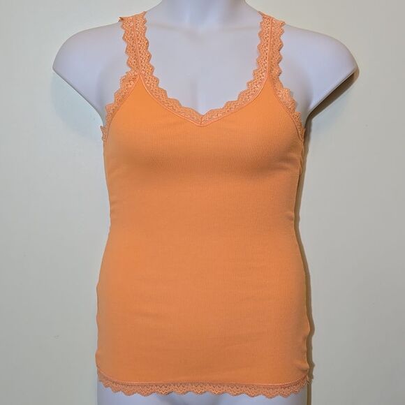 Route 66 Orange Y2K Ribbed Lace Trim Tank Top Size XS Elena Gilbert Bella - Picture 2 of 10
